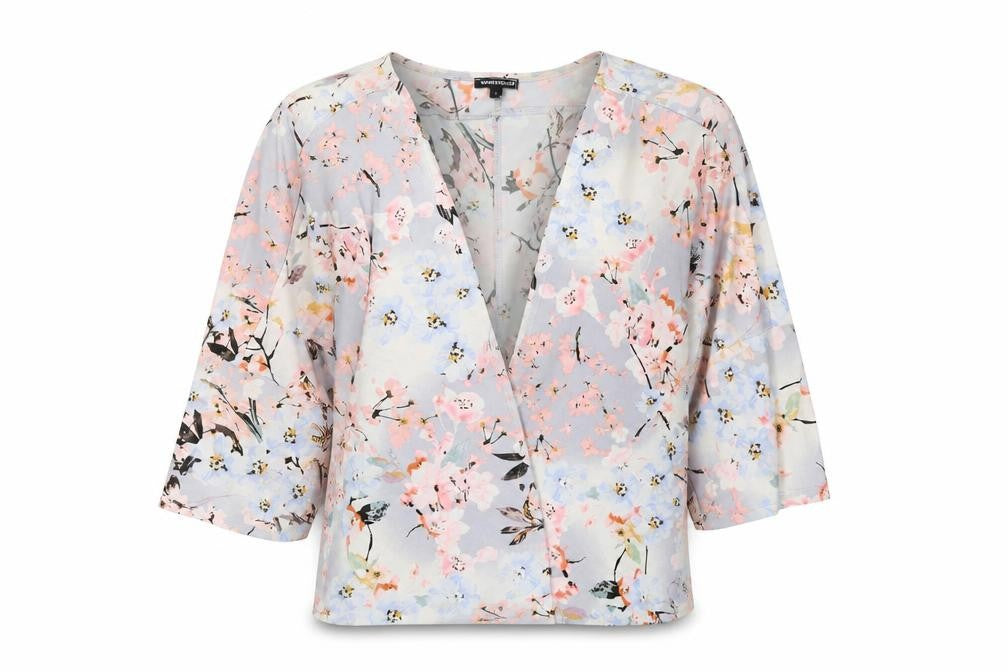 Front view of Warehouse Women Multicoloured Floral Lightweight Open Front Cardigan L