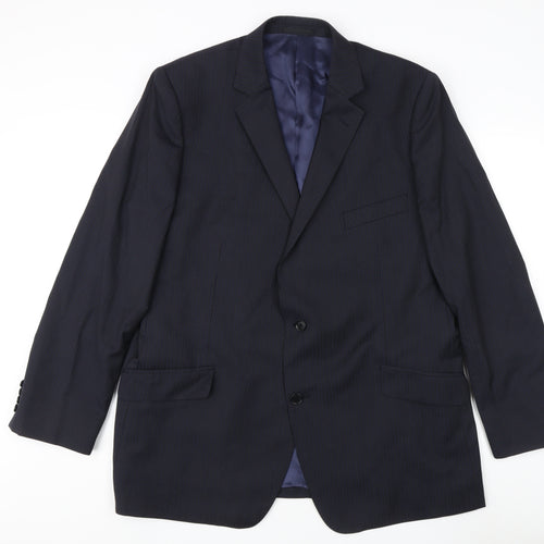 Men's Blue Wool Single-Breasted Blazer, Size 48R