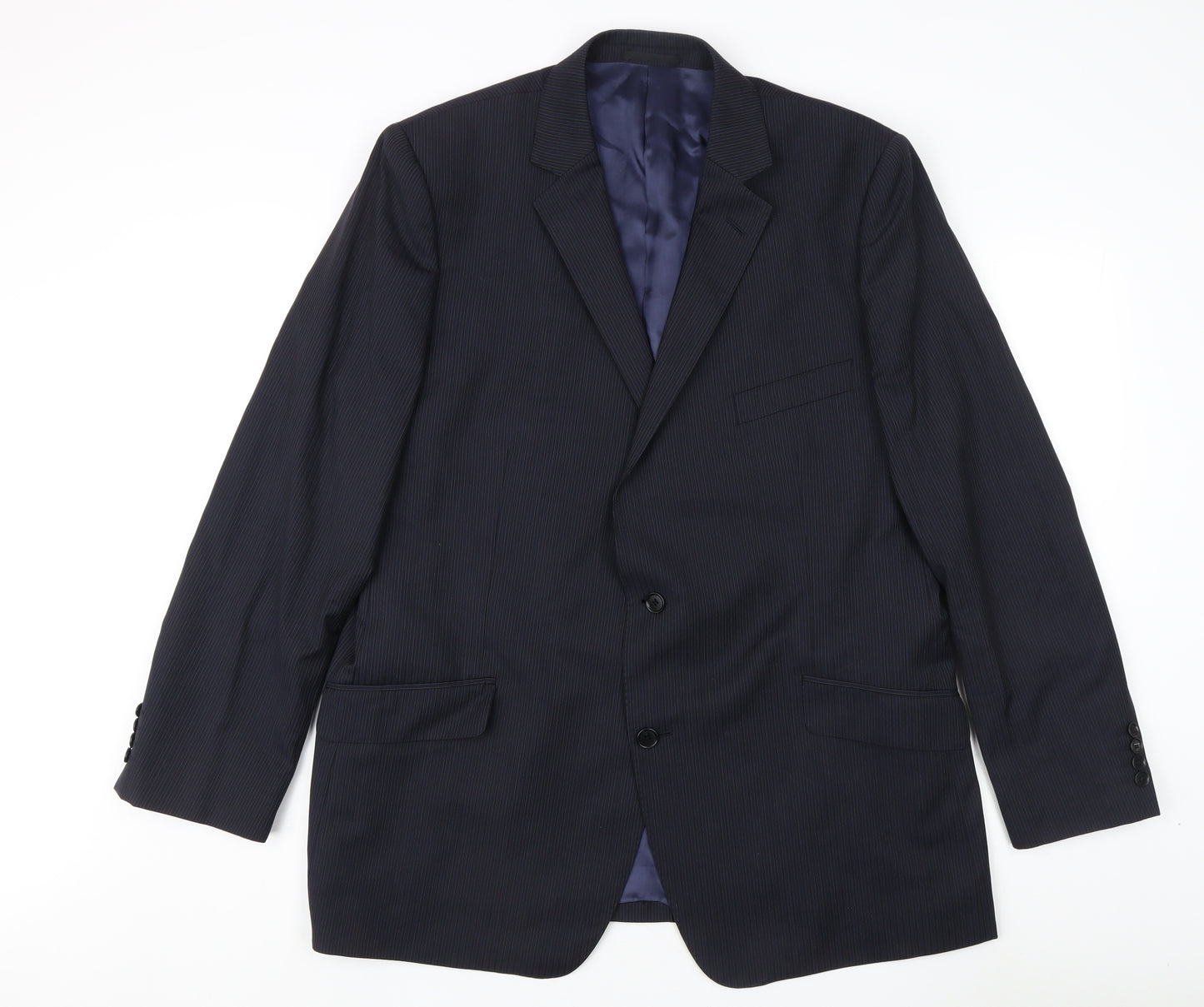 Men's Blue Wool Single-Breasted Blazer, Size 48R