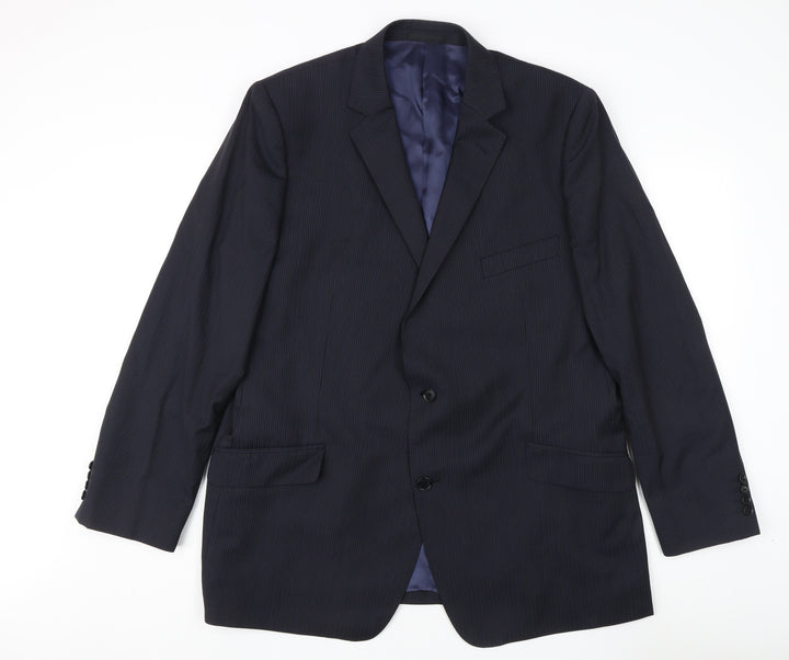 Men's Blue Wool Single-Breasted Blazer, Size 48R