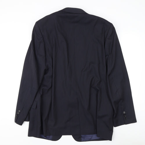 Men's Blue Wool Single-Breasted Blazer, Size 48R