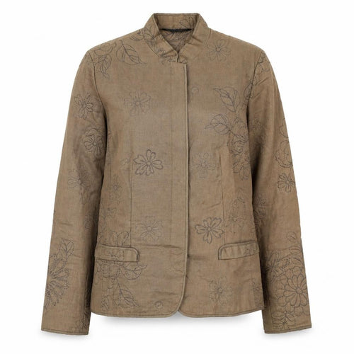 East Women's Beige Floral Embroidered Linen Jacket Size 12