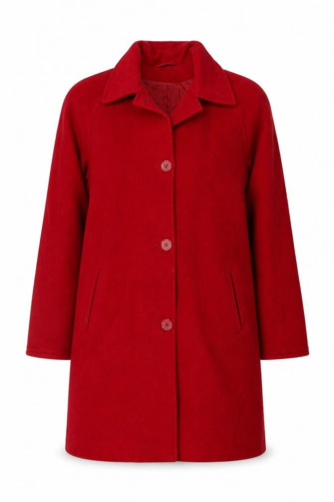 Front view of Astraka Women's Red Wool Overcoat, size 16