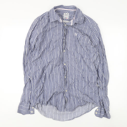 Crew Clothing Co. Men's Blue Medium Striped Dress Shirt
