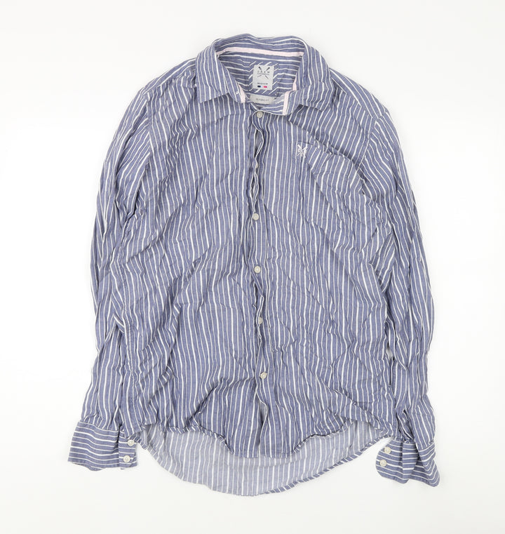 Crew Clothing Co. Men's Blue Medium Striped Dress Shirt