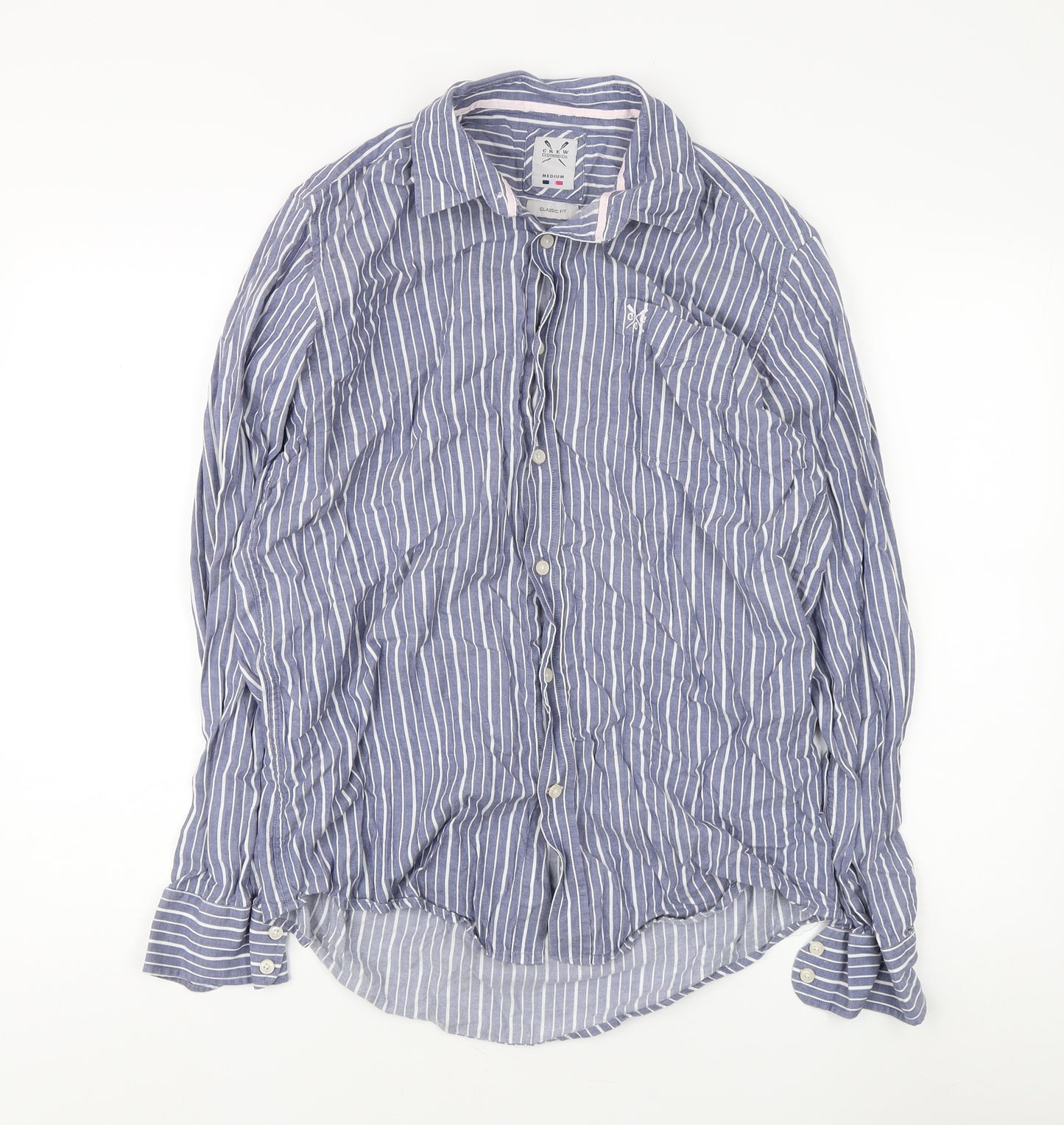 Crew Clothing Co. Men's Blue Medium Striped Dress Shirt