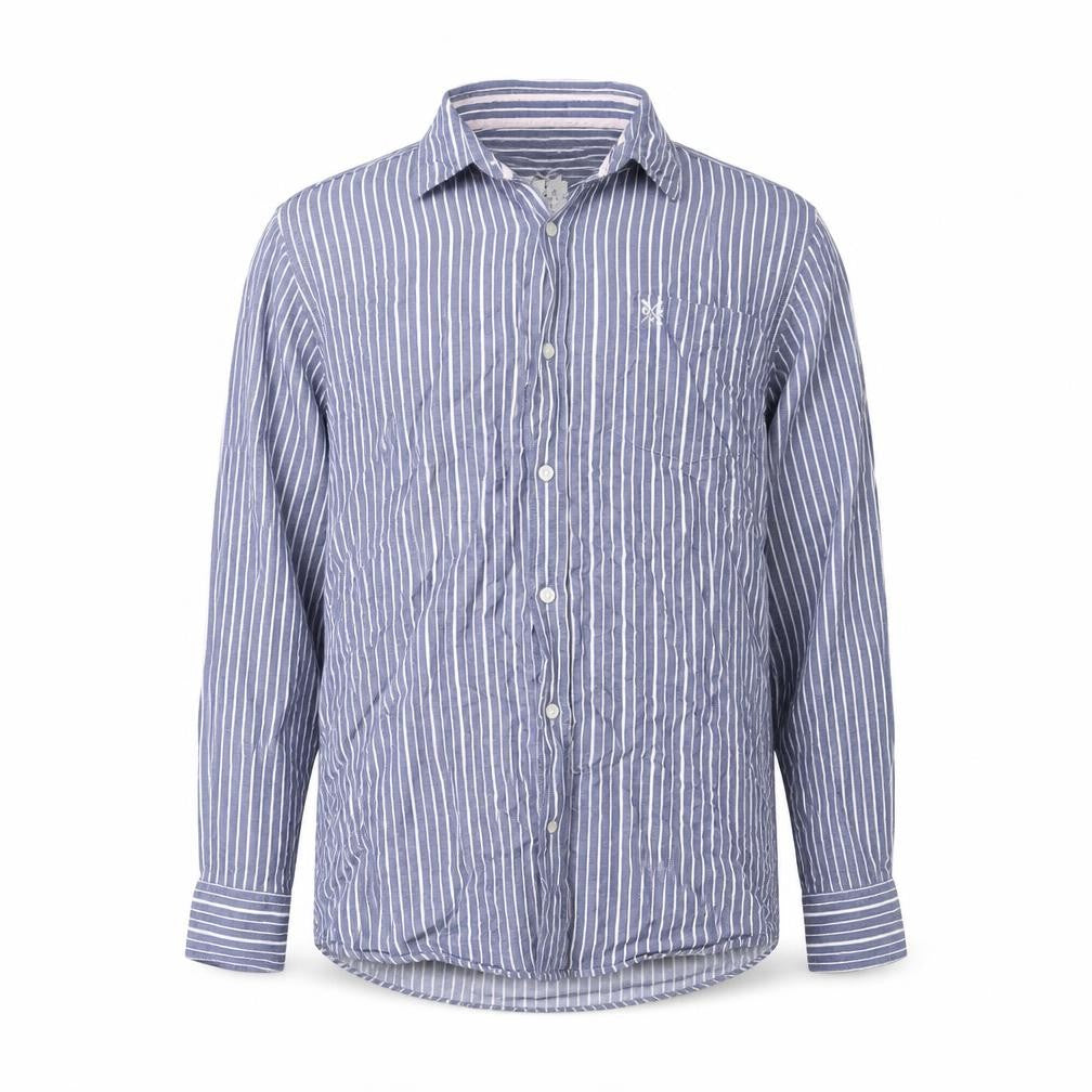 Crew Clothing Co. Men's Blue Medium Striped Dress Shirt