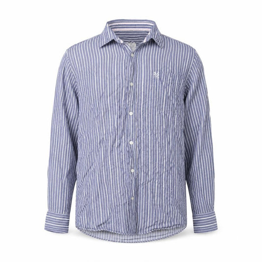 Front view of Crew Clothing Men's Blue Medium Striped Dress Shirt