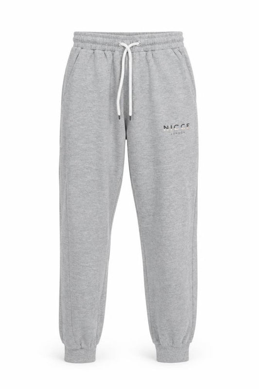 Front view of NICCE Men's Grey Track Pants, size S, Casual Sweatpants