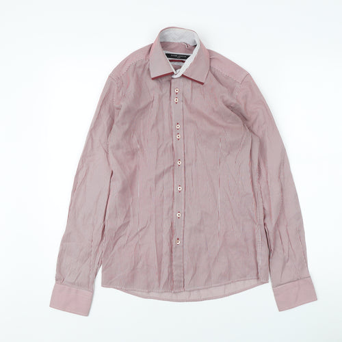Guide London Men's Red Striped Small Dress Shirt