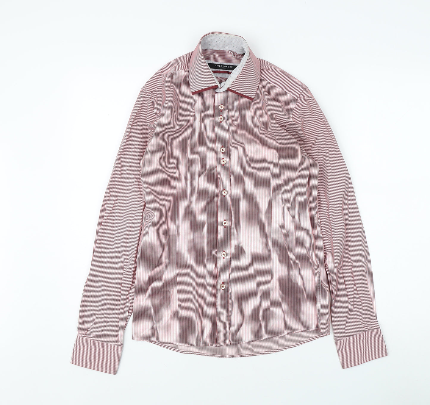 Guide London Men's Red Striped Small Dress Shirt