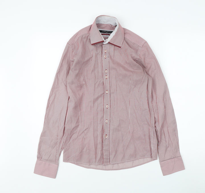 Guide London Men's Red Striped Small Dress Shirt