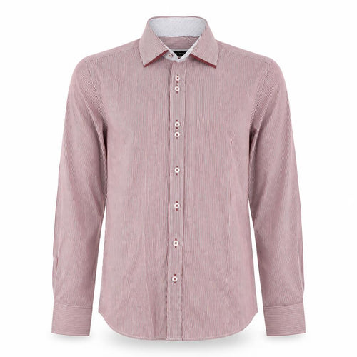 Guide London Men's Red Striped Small Dress Shirt