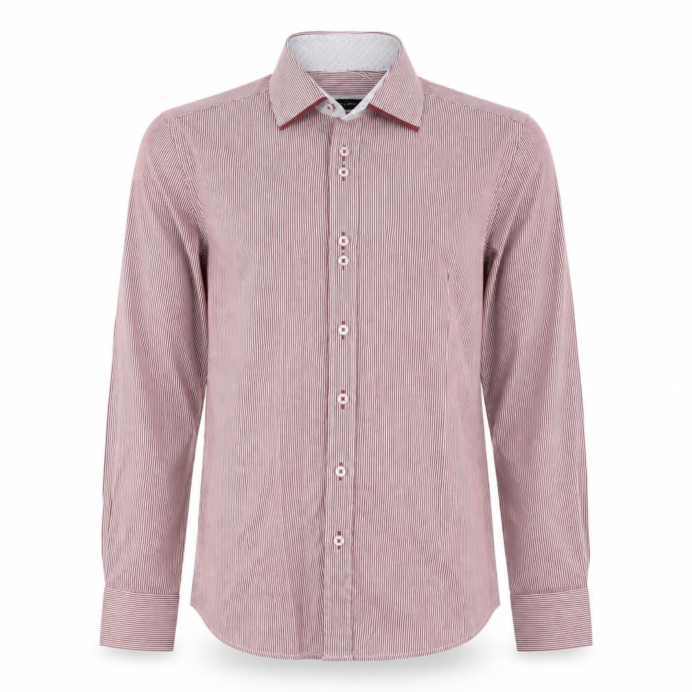 Guide London Men's Red Striped Small Dress Shirt