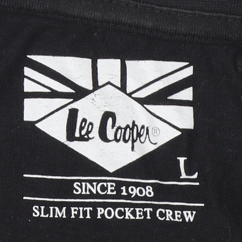 Lee Cooper Men's Black Slim Fit Crew T-Shirt - Size L