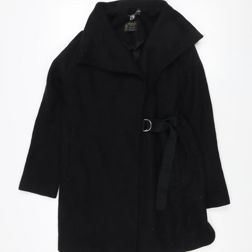 Zara Women's Black Wool Belted Overcoat, Size S