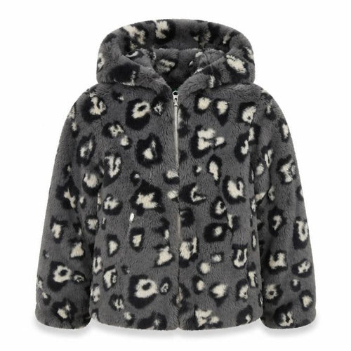 Benetton Girls Grey Faux Fur Hooded Puffer Jacket 6-7 Years