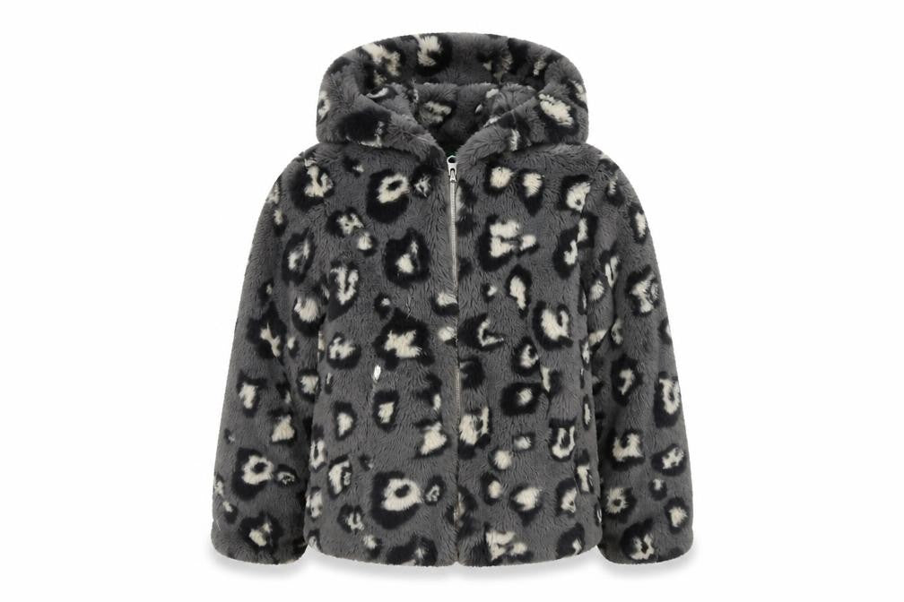 Benetton Girls Grey Faux Fur Hooded Puffer Jacket 6-7 Years