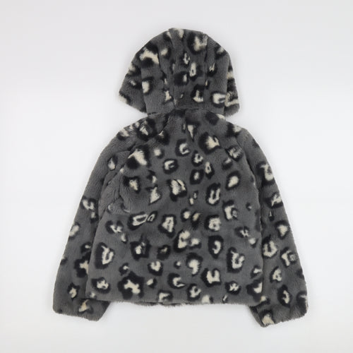 Benetton Girls Grey Faux Fur Hooded Puffer Jacket 6-7 Years