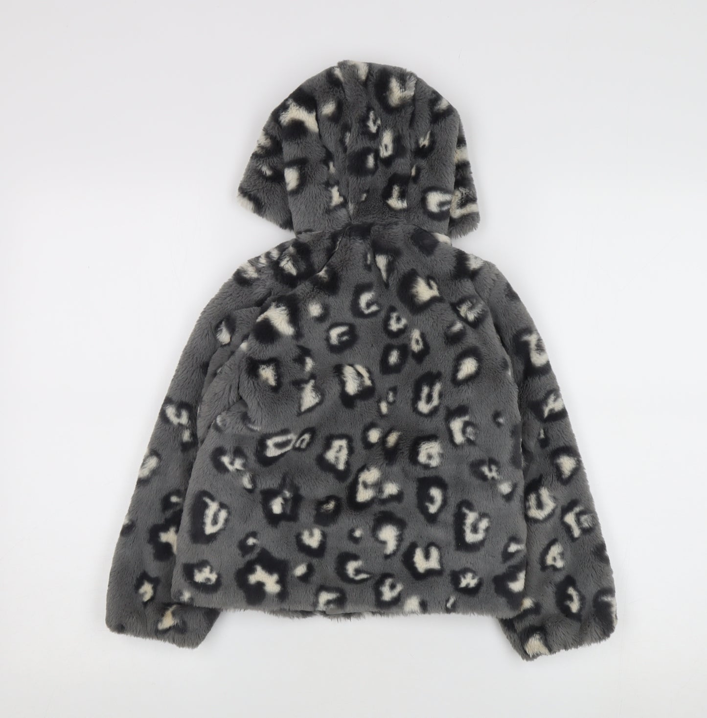 Benetton Girls Grey Faux Fur Hooded Puffer Jacket 6-7 Years