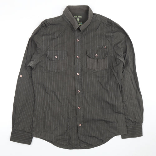 River Island Men's Grey Striped Cotton Shirt L