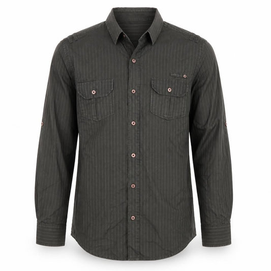 Front view of River Island Men's Grey Striped Cotton Shirt L