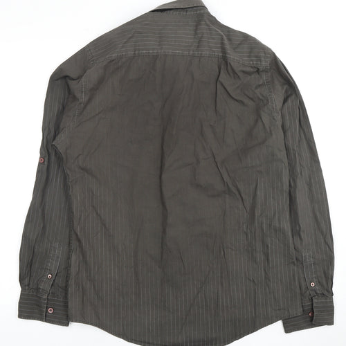 River Island Men's Grey Striped Cotton Shirt L