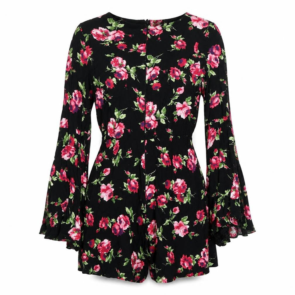 Front view of AX Black Floral Playsuit Women S Spring/Summer