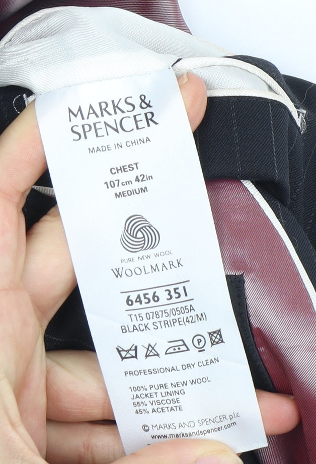 Marks and Spencer Men's Black Striped Suit Jacket 42R