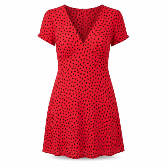Front view of Motel Rocks Women's Red Polka Dot Dress XS