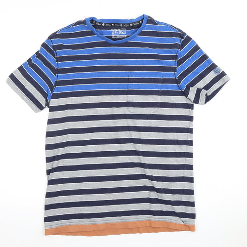 IQ RAG Men's Blue Striped T-Shirt, Size S, Crew Neck