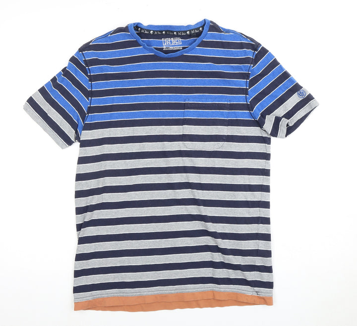 IQ RAG Men's Blue Striped T-Shirt, Size S, Crew Neck