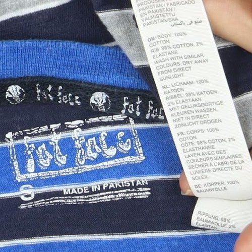 IQ RAG Men's Blue Striped T-Shirt, Size S, Crew Neck
