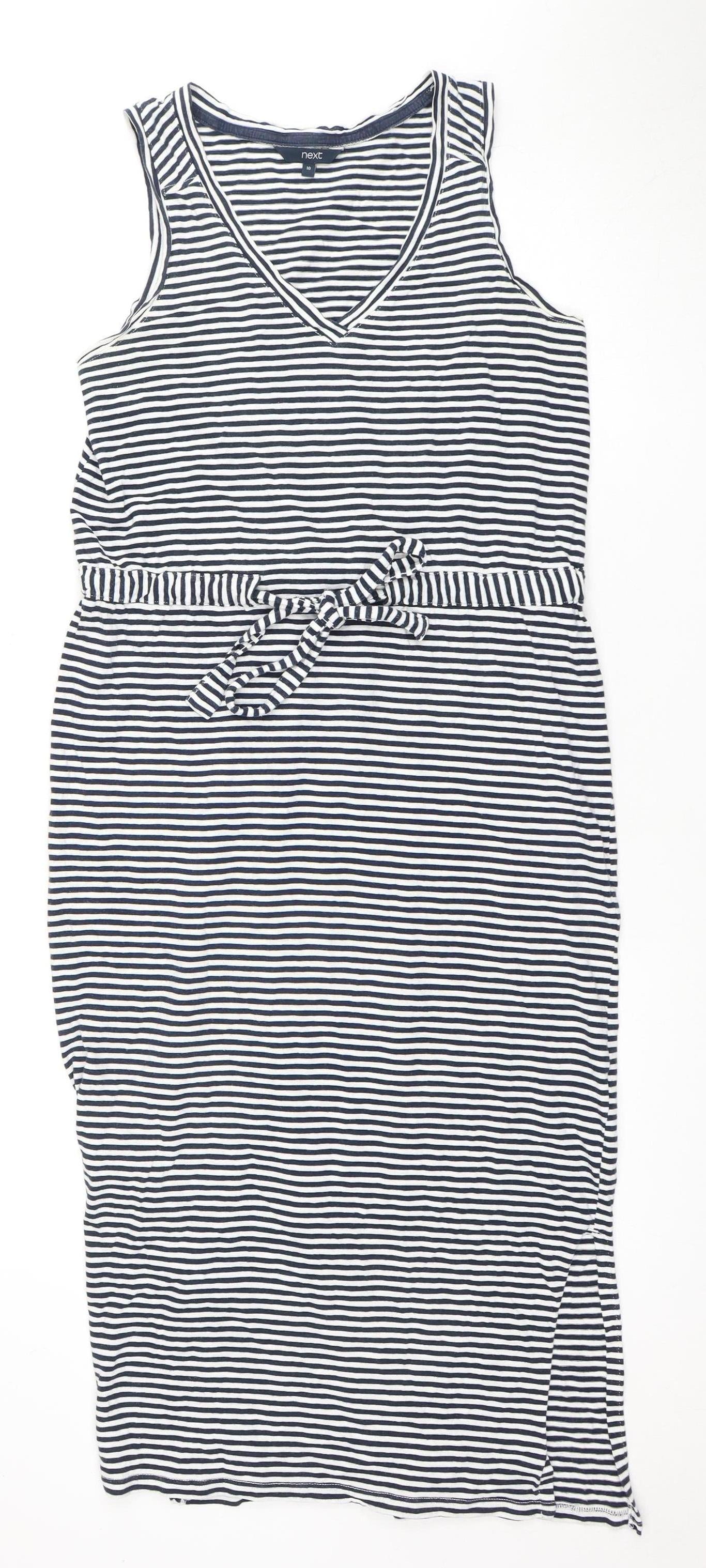 Next Women's Blue Striped Cotton Dress, Size 10