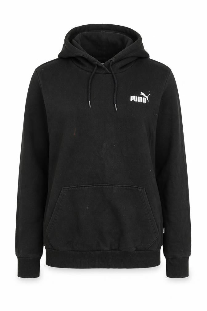 Front view of Puma unisex black pullover hoodie, m, casual style