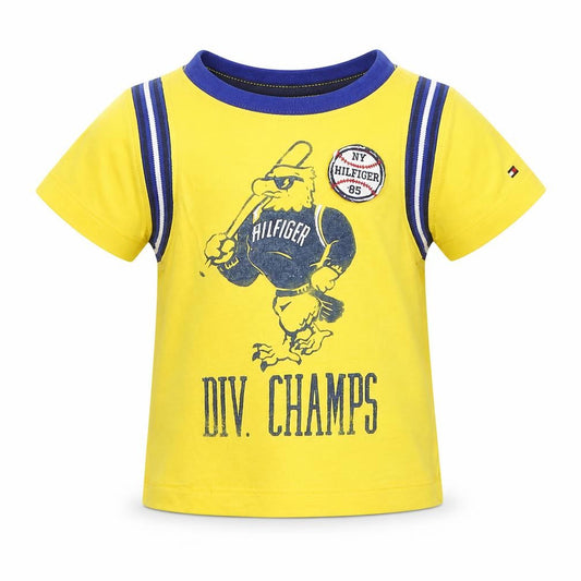 Front view of Tommy Hilfiger Baby T-Shirt, Yellow, 6-9 Months, Sports Style