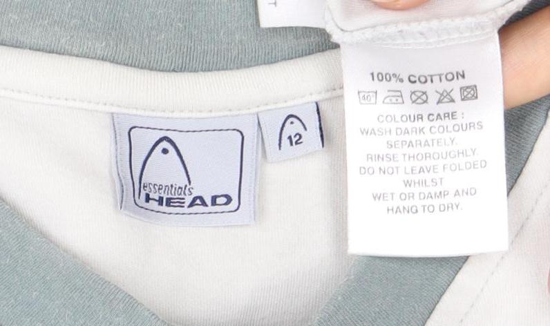 HEAD Unisex Adults White V-Neck T-Shirt Size 12