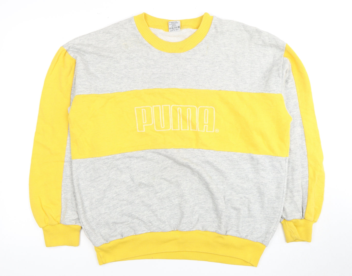 Puma Unisex Yellow Grey Pullover Sweatshirt, Size 8