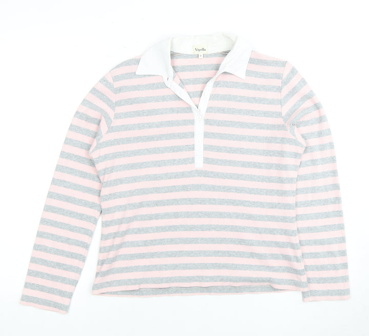 Viyella Women Multicoloured Striped Polo Shirt M