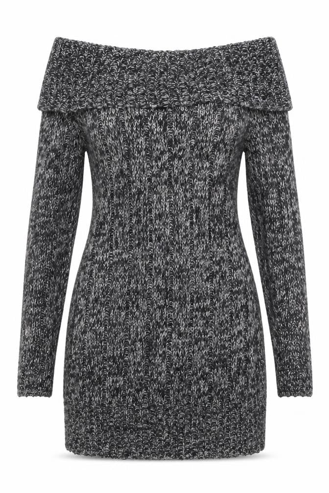 Front view of Joe Browns Women's Grey Cowl Neck Chunky Knit Jumper