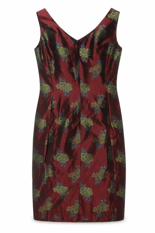 Front view of Laura Ashley Women's Floral Sheath Dress, Red/Green, size 12