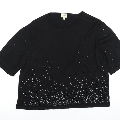 Viyella Women's Black Sequin Knit Top L