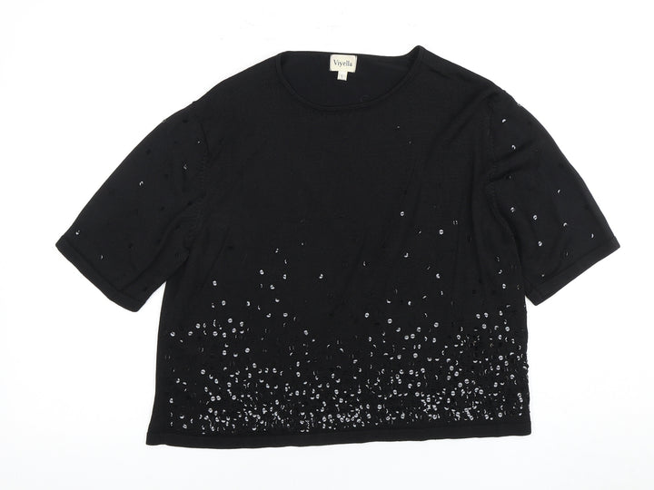 Viyella Women's Black Sequin Knit Top L