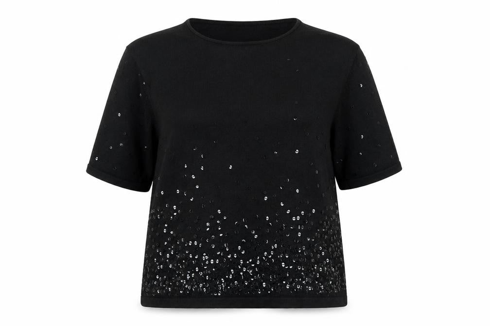 Front view of Viyella Women's Black Sequin Knit Top L