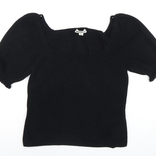 Whistles Women's Black Square Neck Puff Sleeve Blouse S