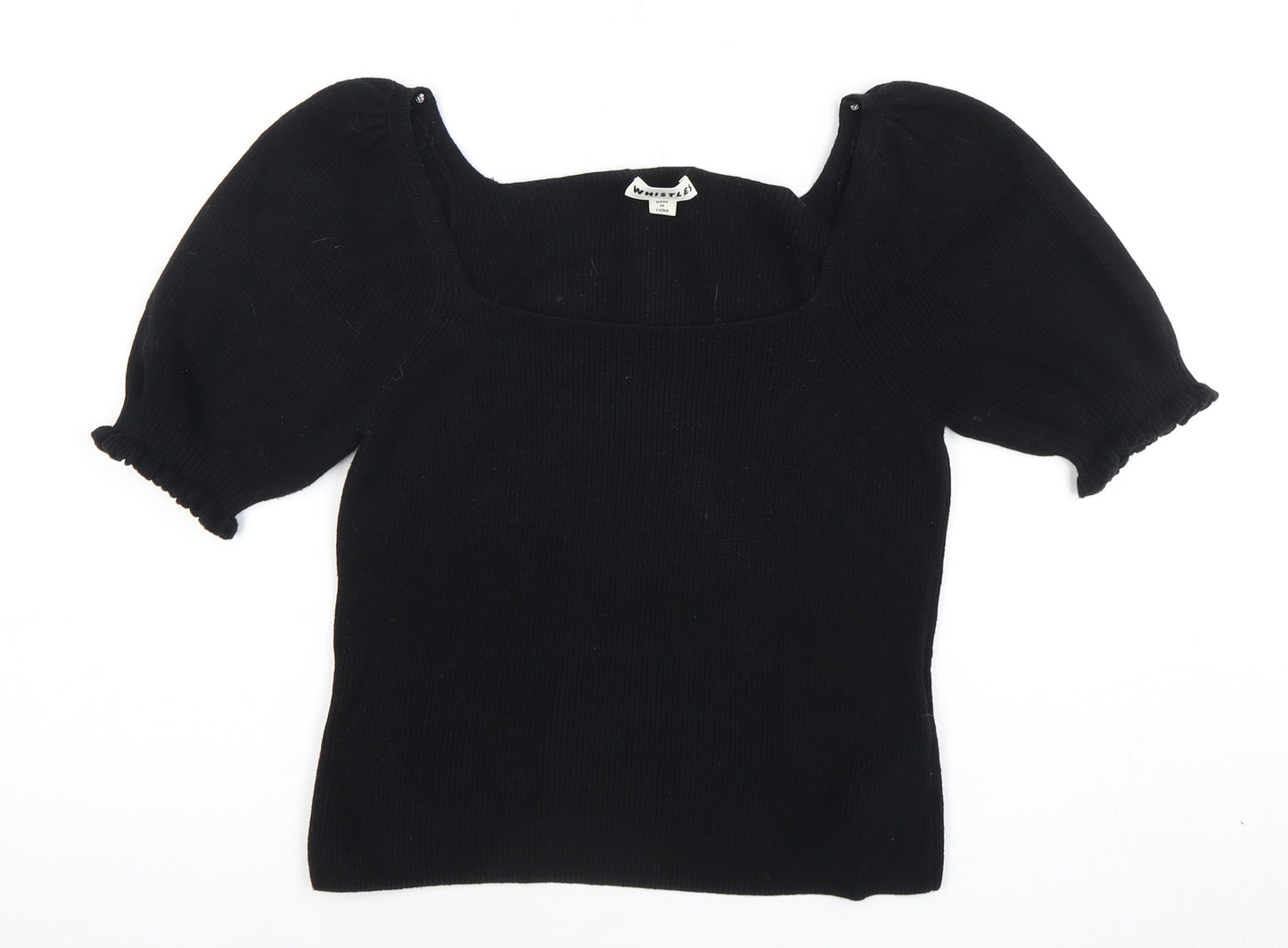 Whistles Women's Black Square Neck Puff Sleeve Blouse S