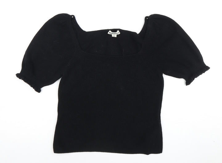 Whistles Women's Black Square Neck Puff Sleeve Blouse S