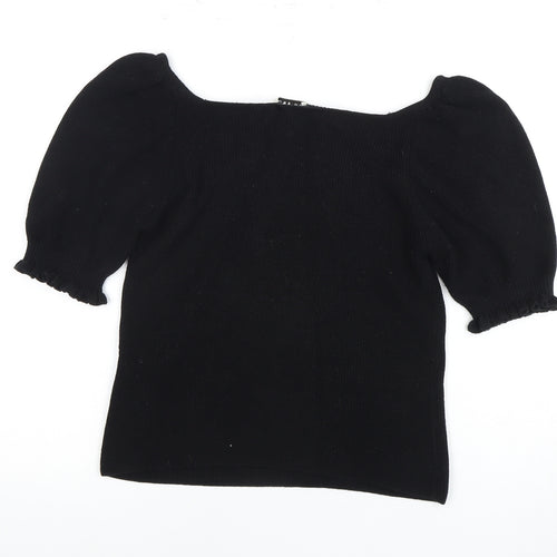 Whistles Women's Black Square Neck Puff Sleeve Blouse S