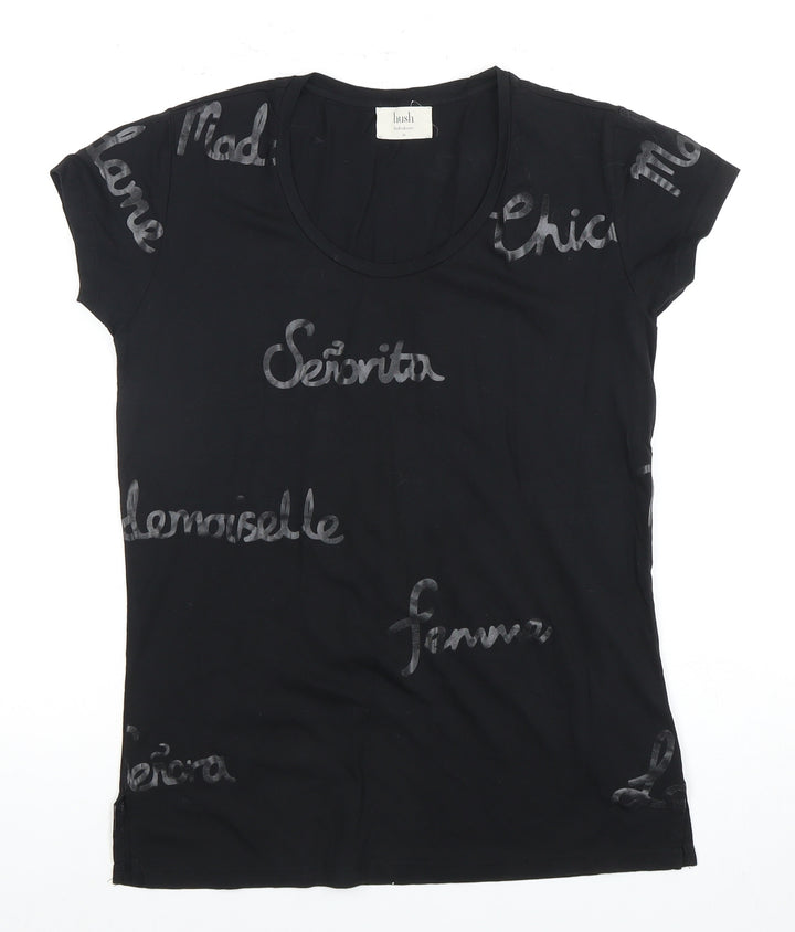 Hush Women's Black T-Shirt XS Round Neck Casual