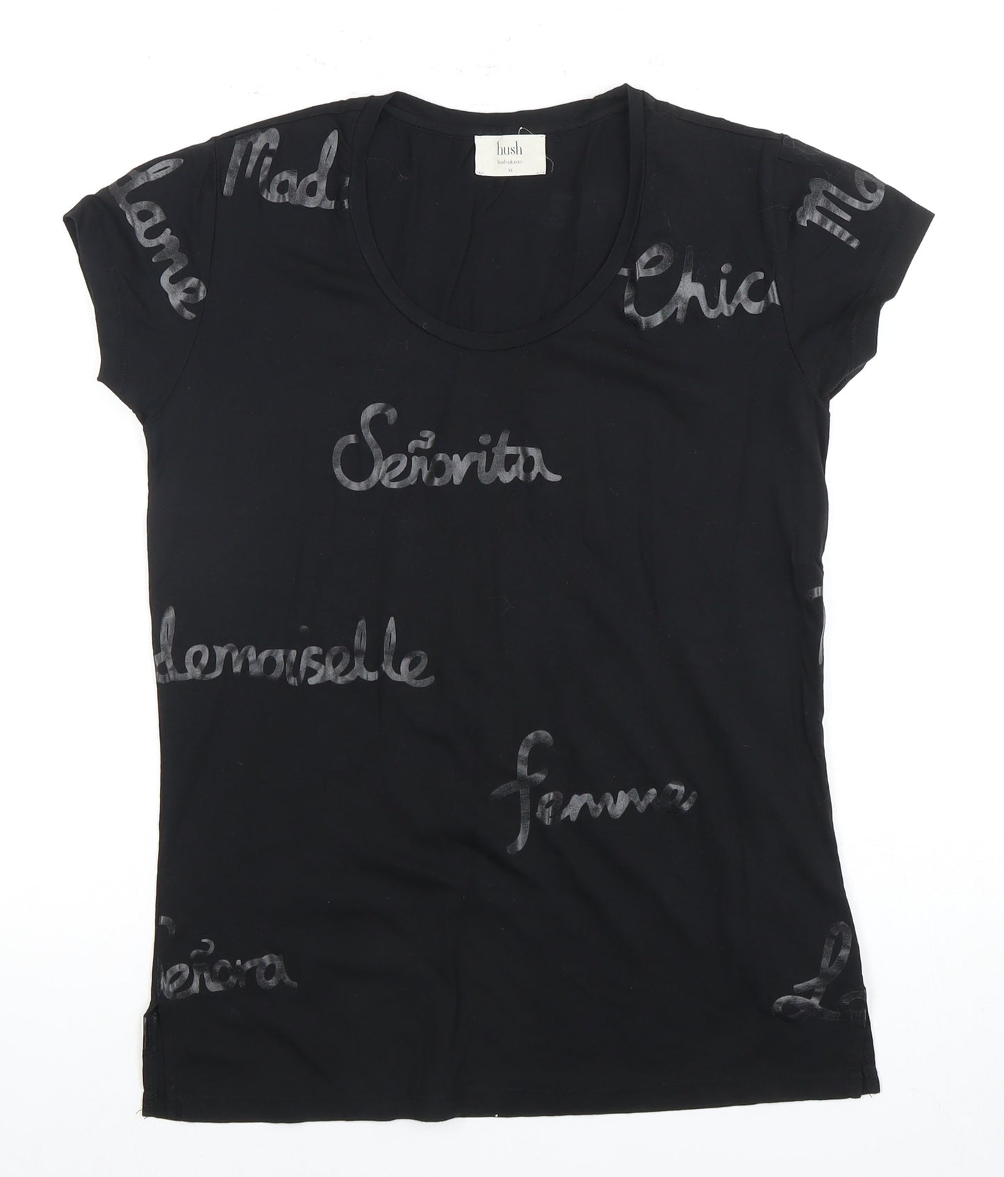 Hush Women's Black T-Shirt XS Round Neck Casual